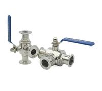 Valvola A Sfera A Tre Vie A T Di Grado Sanitario In Acciaio Inossidabile SS304/316L Da 19/25/32/38/45/51 Mm, Tipo Ad Anello Con Porta T/L, Diametro Esterno 50,5/64 Mm.(L-PORT_38MM FERRULE 50.5)