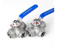 Valvola a sfera a tre vie in acciaio inossidabile SS304 da 3/8" 1/2" 3/4" 1" 1-1/2" 2" Tipo T/L DN15 DN20 DN25 Filettatura femmina BSPT Valvole a sfera(3/4",T Type)