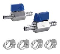 Valvola a sfera con innesto for tubo ID da 2 pezzi da 1/2 pollice - Mini valvola di intercettazione 304SS con 4 fascette stringitubo for impianti di acqua, gas, olio e carburante(0.5Inch)