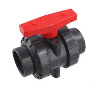 Valvola a sfera doppia Unione PVC 2 pollici Grigio Rosso | Design a doppia unione, facile smontaggio, flusso completo della porta, valutazione 150 PSI, resistente agli alcali acidi