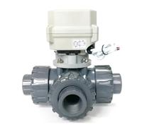 Valvola a sfera elettrica in plastica con estremità incollata a 3 vie da 1 pollice con attuatore ISO5211 15 Nm di comando manuale e indicatore di posizione(L Type,NPT-CR703)