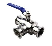 Valvola a sfera in ottone a 3 vie, Acciaio inossidabile SS304 sanitario a 3 vie OD 3/4" 1" 1-1/4" 1-1/2" 2" Tipo di ghiera porta a T Adatto a morsetto Tri da 1,5", pz(L Type,38mm x Ferrule 50.5)