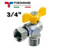 Valvola a sfera per gas 3/4'' a squadra M-F con girello leva gialla a farfalla -