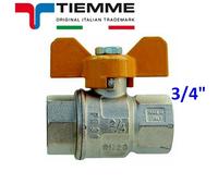 Valvola a sfera per gas F-F 3/4'' leva gialla a farfalla - TIEMME