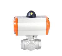 Valvola a sfera pneumatica a piattaforma alta a 3 vie in acciaio inossidabile DN10 304 con cilindro a doppio effetto 1 pezzo
