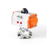 Valvola a sfera pneumatica filettata in acciaio inossidabile 304 a 3 vie DN15 con cilindro a doppio effetto, 1 pezzo