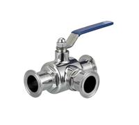 Valvola a sfera sanitaria in acciaio inossidabile 304 da 32 mm e 38 mm, 3 vie, 1,5" OD, 50,5 mm, tipo con ghiera a tre morsetti(L type,32mm)
