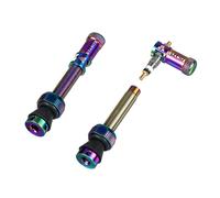 Granite Juicy Nipple Cappucci Valvola e Set di Steli Presta da 44mm con Colori Abbinati, Coprivalvole per Pneumatici con Funzione di Rimozione del Nucleo della Valvola (Oil slick)