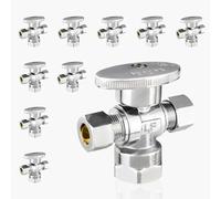 Valvola di arresto angolare a doppia uscita, ingresso FIP da 1/2" x uscite a compressione da 3/8" - Valvola di intercettazione in ottone cromato(10pack FIP)