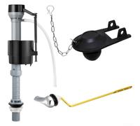 Valvola di ingresso dell'acqua per WC di Sixpoint con corpo in plastica, coperchio a patta in PVC da 5 cm, meccanismo a pressione e catena in acciaio inossidabile per un efficiente funzionamento di