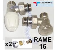 Valvola e detentore 3/8'' a squadra TIEMME con adattatori per rame Ø 16 mm
