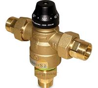 Valvola miscelatrice termostatica asimmetrica Multimix regolabile da 20 a 45°C con funzione antiscottatura a bocchettoni da 3/4"