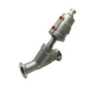 Valvola pneumatica a tre vie con sede angolare Valvola a sede angolare DN15 da 1/2" NC Clamp OD 50,5MM in acciaio inossidabile 304 a semplice effetto, azionata ad aria, normalmente chiusa