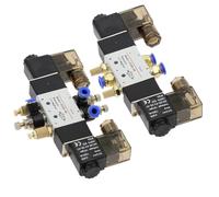Valvola solenoide pneumatica a doppia bobina 4V220-08 a 5 vie 2 posizioni 1/4 1/8 di pollice DC12V DC24V AC110V AC220V con raccordi silenziatore 1 pezzo (raccordi PC8mm, DC 12V)
