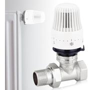 Valvola termostatica, testa termostatica, 1/2 per termosifone, termostato per termosifone, set completo, forma passante, bianco, attacco filettato, regolatore di riscaldamento, set termostatico,