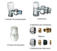 VALVOLA TERMOSTATIZZABILE FAR E DETENTORE 3/8 + TESTA TERMOSTATICA E ADATTATORI