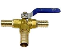 Valvole di isolamento del connettore del rubinetto Deviatore a valvola a sfera a 3 vie con attacco a L in ottone con 3 raccordi a barbiglio, adattatore for tubo flessibile da 6-25 mm(25mm Barb)