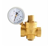 Valvole di riduzione della pressione dell'acqua in ottone da 1/2 3/4 pollici con manometro, 1 pezzo(DN15,No pressure gauge)