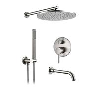 Valvole per Doccia con Soffione E Doccetta, Sistema Doccia in Argento Spazzolato, Set Rubinetto Doccia Regolabile per Acqua Calda E Fredda, Sistema Doccia A Pioggia da Parete in Ottone, Set Doccia Re