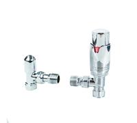 Valvole termostatiche per termosifone in ottone cromato lucido ad angolo TRV, set detentore 1/2" x 15 mm, manopola rotante manuale, intervallo di temperatura 6-28 gradi