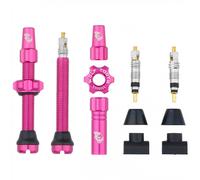 Valvole Tubeless Presta Bici 44mm Rosa Alluminio Compatibili Inserti