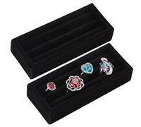 Valyria Set di 2 piccoli organizer per anelli in velluto a 2 scomparti, per orecchini, vetrine, organizer per gioielli, cassetti, cassettiere