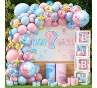 vamei 122 Pezzi Gender Reveal Party Decorations con Scatola Baby Shower, Kit Arco Palloncini Rosa Blu, Palloncini Boy or Girl, Baby Shower Decorazioni Gender Reveal Bimbo Bimba
