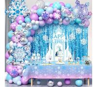 vamei 159 Pezzi Decorazioni Compleanno Frozen Kit Arco Palloncini Viola Blu Ghirlanda Palloncini Frozen Fiocco di Neve Tovaglia Sfondo Compleanno Principessa Elsa Festa Decorazioni per Bambina