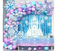 vamei 159 Pezzi Decorazioni Compleanno Principessa Kit Arco Palloncini Viola Blu Ghirlanda Palloncini Fiocco di Neve Tovaglia Sfondo Compleanno Festa Decorazioni per Bambina