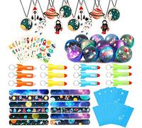 vamei 72 Pezzi Spazio Gadget Compleanno Bambini Braccialetti Slap Portachiavi Razzo Tatuaggi Palline Rimbalzanti Collana Astronauta Sacchetti Regalo Bomboniere Regalini Festa Compleanno Spazio
