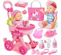 vamei Accessori Bambole per Bambina, Gioco di Ruolo Giocattoli con Bambola & Passeggino di Bambola & Borsa & Vestiti, Accessori Bambole Compleanno Regalo Bambina 3 4 5 6 Anni
