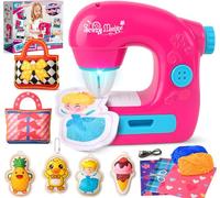 vamei Mini Macchina da Cucire Bambina, Sewing Machine Elettrica con Tessuti, Fili, Accessori Completi, Kit Cucito Bambini, Kit Lavoretti Creativi per Bambini, Regalo Bambina 3+ Anni