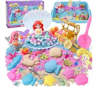 vamei Sabbia Cinetica Set Bambini Sirena Sabbiera con 900g Magica Sabbia Giocattolo Sirene Figura Animali Marini Conchiglie Sabbiera Sensoriali Giochi Sabbia Regalo per Bambino 3 4 5 6 Anni