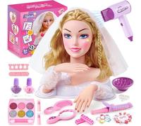 vamei Testa Bambola da Truccare e Pettinare, Set Gioco Parrucchiera Bambina con Asciugacapelli, Smalto per Unghie, Testa da Pettinare Bambina Bambola da Truccare Giocattolo per Ragazze 3 4 5 6 Anni
