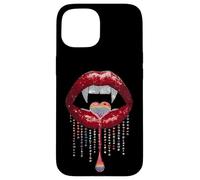 Vampire Lips Fangs LGBTQ Pride Rainbow Heart Halloween Custodia per iPhone 15