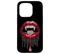 Vampire Lips Fangs LGBTQ Pride Rainbow Heart Halloween Custodia per iPhone 15 Pro