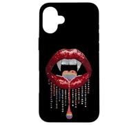 Vampire Lips Fangs LGBTQ Pride Rainbow Heart Halloween Custodia per iPhone 16 Plus