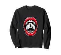 Vampire Mouth Gothic Castle Moon Horror Fangs Design Felpa