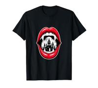 Vampire Mouth Gothic Castle Moon Horror Fangs Design Maglietta