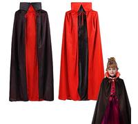 Vampiro Collo Alto Mantello Rosso Nero 120cm, Mantello Vampiro Reversible Nero e Rosso, Halloween Costume Bambino Cloak, Vestiti di Halloween Devil Goth Vampire, Costume Vampira Per Bambini e Adulti
