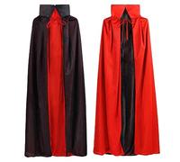 Vampiro Collo Alto Mantello Rosso Nero 140cm, Mantello Vampiro Reversible Nero e Rosso, Halloween Costume Bambino Cloak, Vestiti di Halloween Devil Goth Vampire, Costume Vampira Per Bambini e Adulti