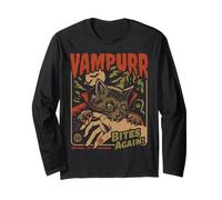 Vampurr Bites Again! Funny Cat Halloween Vintage Graphic Maglia a Manica
