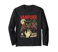 Vampurr Bites Again Spooky Cat Vampiro Halloween Ghoul Maglia a Manica