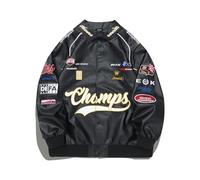 Vamtac Giacche da motocross in ecopelle oversize vintage racing Varsity Bomber Coat Unisex Trendy Streetwear