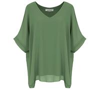 Van Der Rich ® - Camicetta Ampia di Chiffon Scollo a V Foderato all'Interno - Dnna (Cachi, XL-XXL)