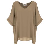 Van Der Rich ® - Camicetta Ampia di Chiffon Scollo a V Foderato all'Interno - Dnna (Marrone, XL-XXL)