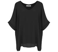 Van Der Rich ® - Camicetta Ampia di Chiffon Scollo a V Foderato all'Interno - Dnna (Nero, M-L)