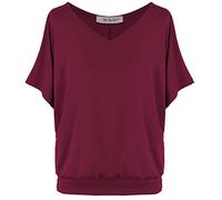 Van Der Rich ® - T-Shirt Oversize con Scollo a V Casual - Donna(Bordeaux, XXL)