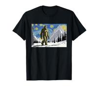 Van Gogh Bigfoot Notte Stellata Montagna Sasquatch Art Niche Maglietta
