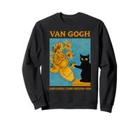 Van Gogh Black Cat With Sunflowers Starry Night Funny Cat Felpa